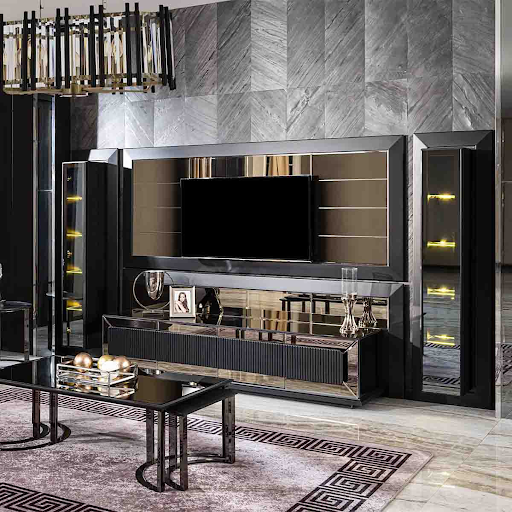 Mẫu thiết kế nội thất phong cách tân cổ điển sử dụng gạch ốp tường màu xám ghi